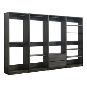 Benjara Dee Modular Freestanding Closet System- 4 Hanging Rods- 6 Shelves- Gray