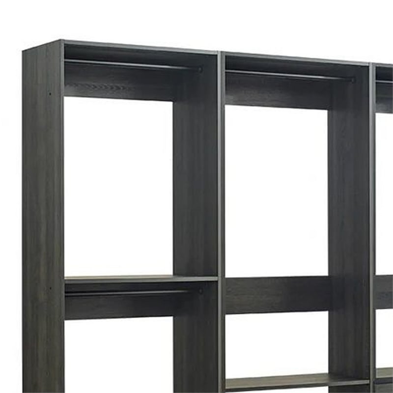 Benjara Dee Modular Freestanding Closet System- 4 Hanging Rods- 6 Shelves- Gray