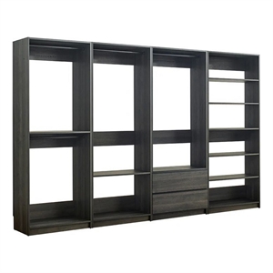 Benjara Dee Modular Freestanding Closet System- 4 Hanging Rods- 6 Shelves- Gray