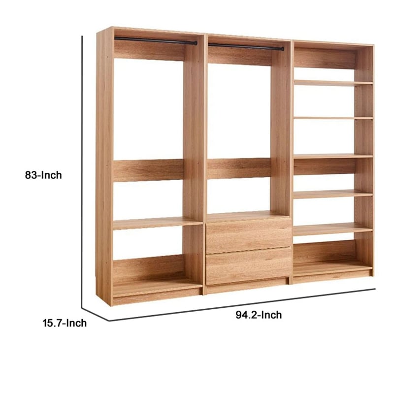 Benjara Dee Walk In Closet Modular Freestanding Storage 9 Shelf 2 Drawer Brown