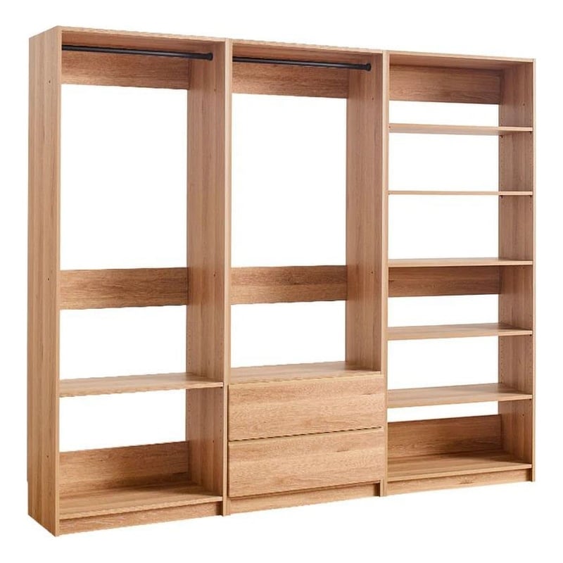 Benjara Dee Walk In Closet Modular Freestanding Storage 9 Shelf 2 Drawer Brown