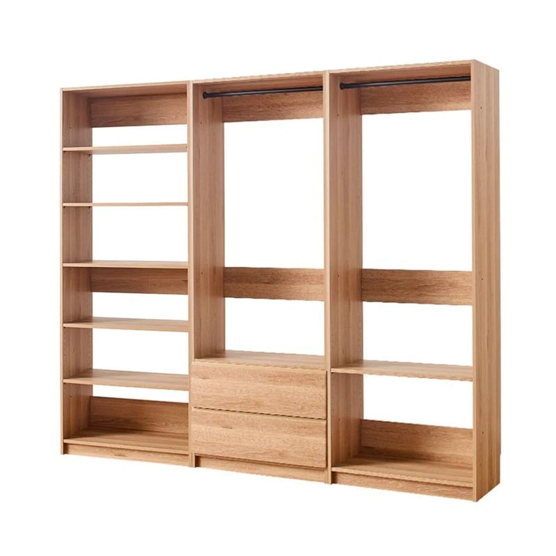 Benjara Dee Walk In Closet Modular Freestanding Storage 9 Shelf 2 Drawer Brown