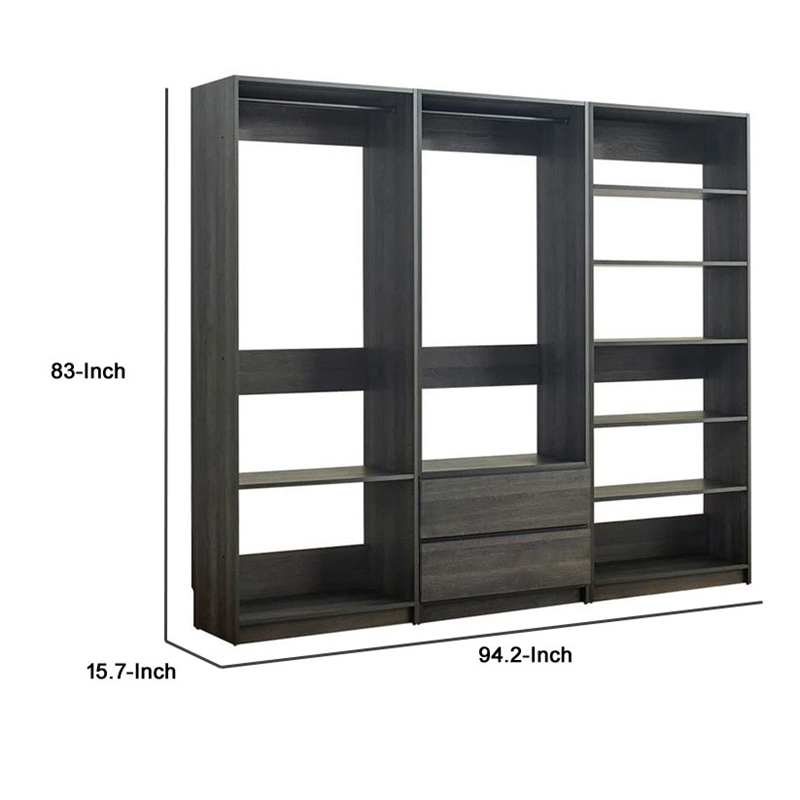Benjara Dee Walk In Closet Modular Freestanding Storage 9 Shelf 2 Drawer Black