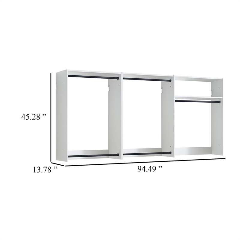 Benjara Vedz Wall Mount Closet Set- 1 Shelf- 5 Hanging Rods- White Melamine