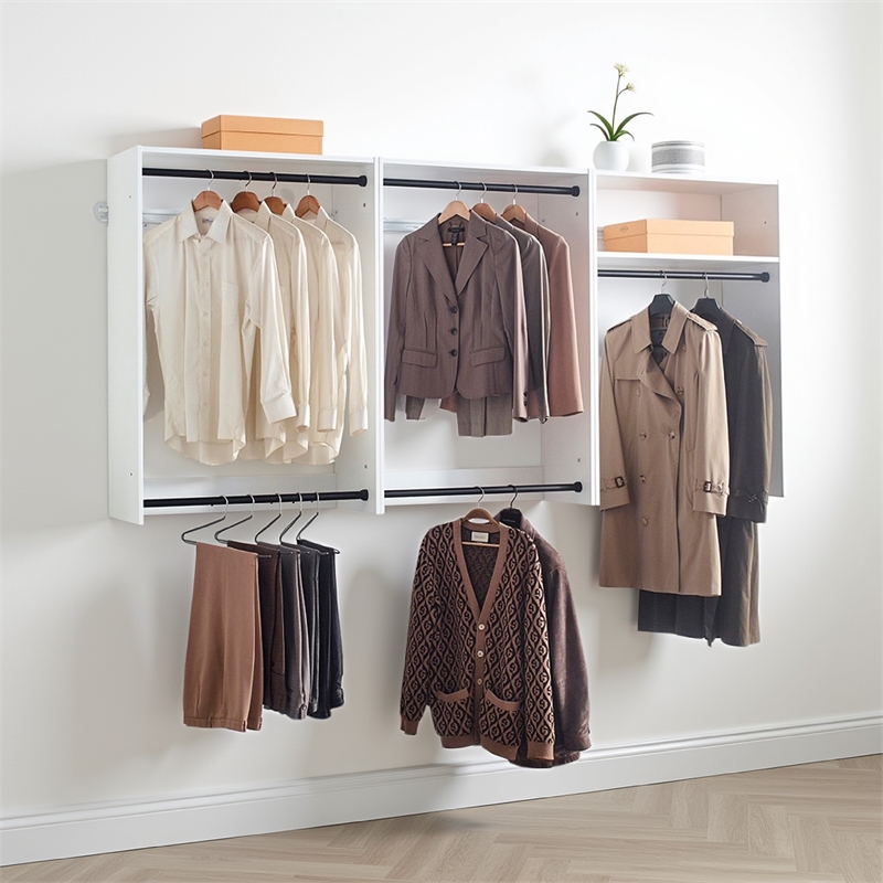 Benjara Vedz Wall Mount Closet Set- 1 Shelf- 5 Hanging Rods- White Melamine