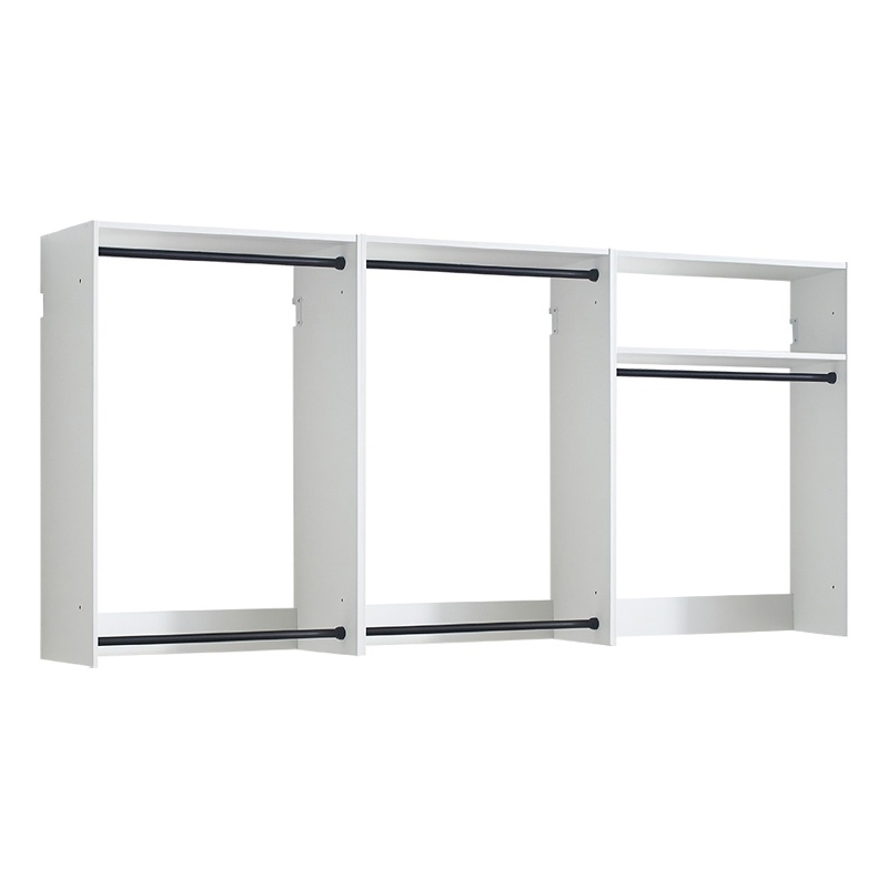 Benjara Vedz Wall Mount Closet Set- 1 Shelf- 5 Hanging Rods- White Melamine