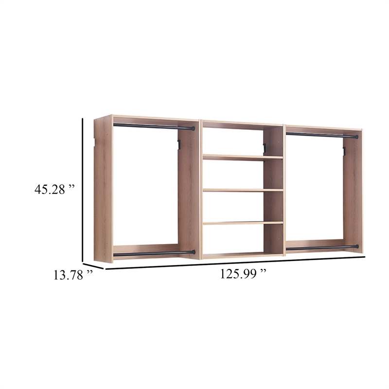 Benjara Vedz Walk in Closet w 2 Drawers- 4 Shelves n Hanging Rods- Brown Wood