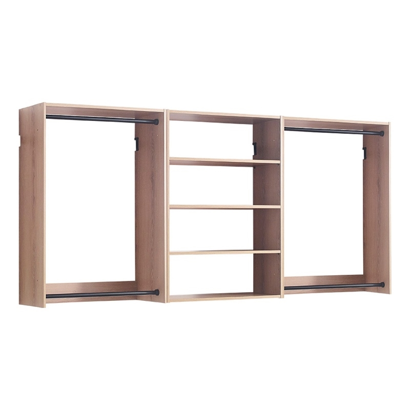 Benjara Vedz Walk in Closet w 2 Drawers- 4 Shelves n Hanging Rods- Brown Wood