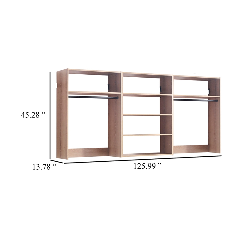 Benjara Vedz Walk in Closet w 2 Drawers- 6 Shelves- 2 Hanging Rods- Brown Wood