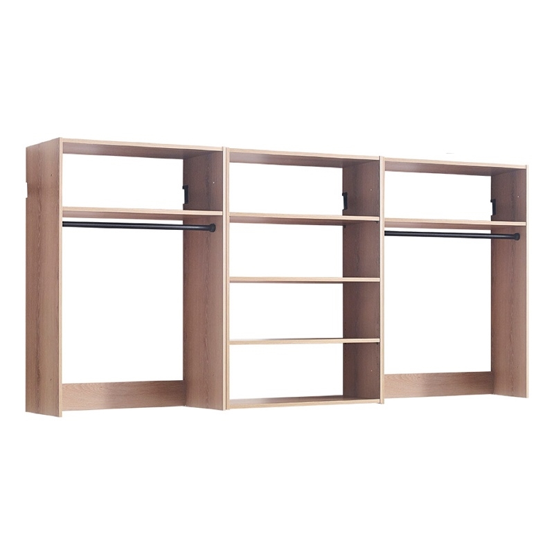 Benjara Vedz Walk in Closet w 2 Drawers- 6 Shelves- 2 Hanging Rods- Brown Wood