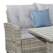 Benjara Mia Outdoor Wicker 5pc Sectional Sofa Set w Bench- 3 Throw Pillows- Gray
