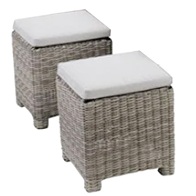 Benjara Mia Outdoor Wicker 5pc Sectional Sofa Set w Bench- 3 Throw Pillows- Gray
