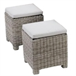 Benjara Mia Outdoor Wicker 5pc Sectional Sofa Set w Bench- 3 Throw Pillows- Gray