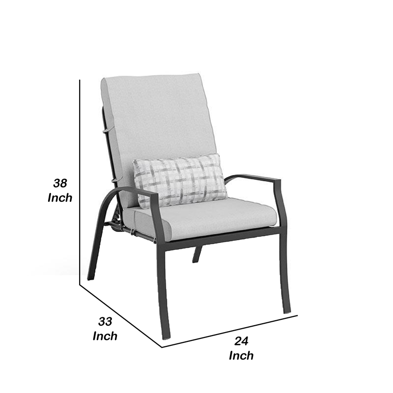 Benjara Leki Reclining Armchair Set of 6- Tie Back Cushions- 1 Pillow- Gray