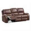 Benjara Teli Reclining Sofa w Drop Down Table & Cup Holders- Brown Faux Leather