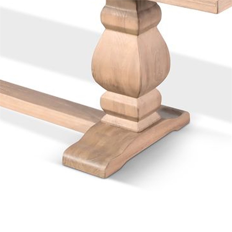 Benjara Anna Dining Bench- 60 Inch- Double Pedestal- Wheat Brown Solid Wood