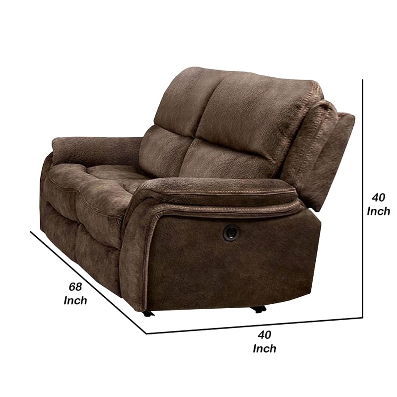 Benjara Heny Manual Reclining Loveseat- Brown Fabric Seating- 68