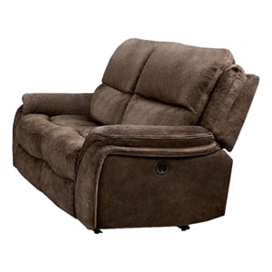 Benjara Heny Manual Reclining Loveseat- Brown Fabric Seating- 68&quot No Sag