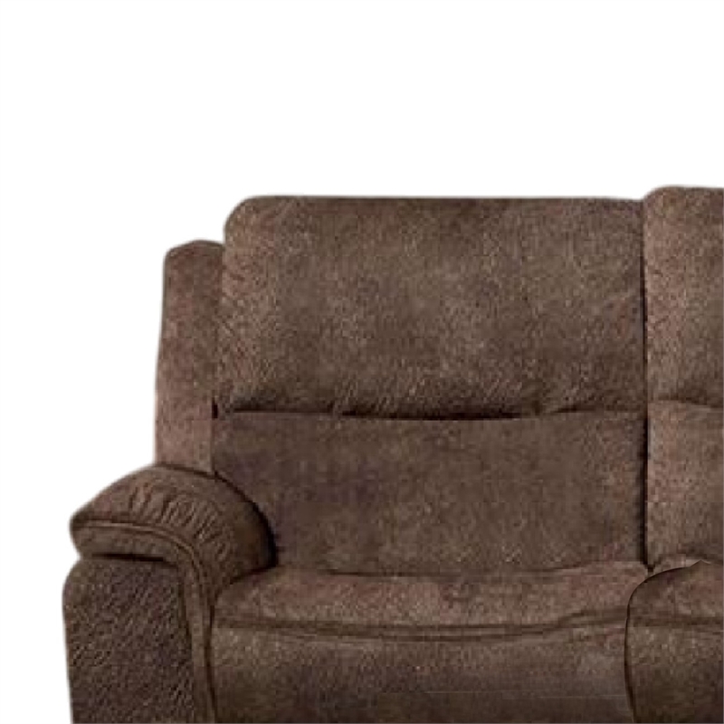 Benjara Heny Manual Reclining Sofa- Brown Fabric Seating- 88 Inch- No Sag