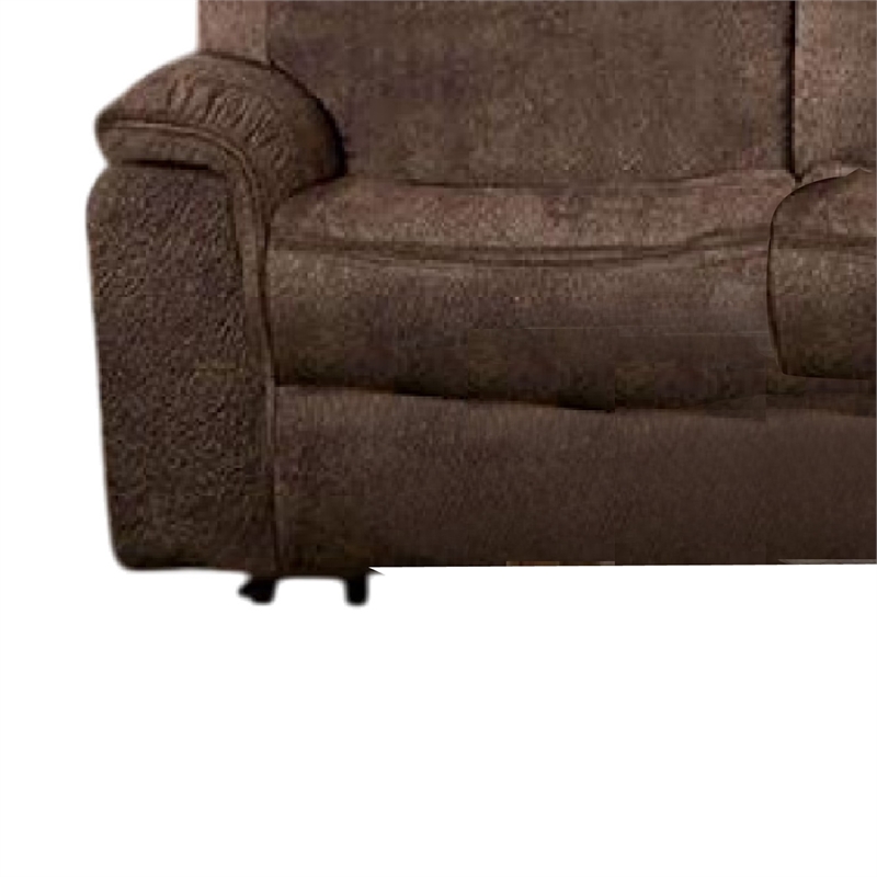 Benjara Heny Manual Reclining Sofa- Brown Fabric Seating- 88 Inch- No Sag