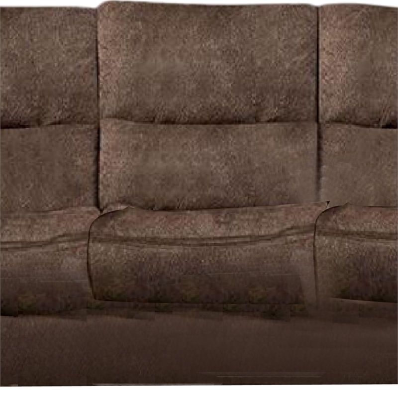 Benjara Heny Manual Reclining Sofa- Brown Fabric Seating- 88 Inch- No Sag