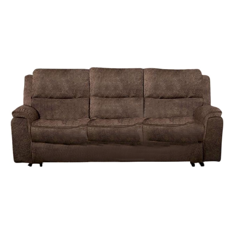 Benjara Heny Manual Reclining Sofa- Brown Fabric Seating- 88 Inch- No Sag