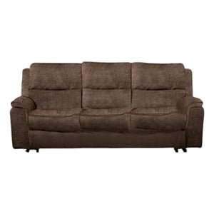 Benjara Heny Manual Reclining Sofa- Brown Fabric Seating- 88 Inch- No Sag