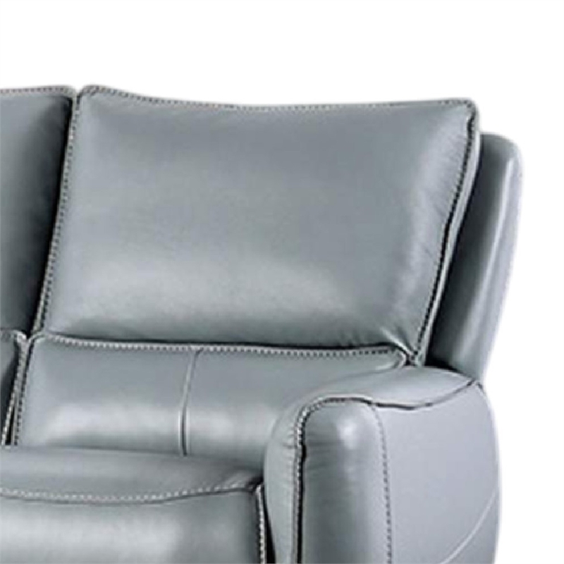 Benjara Pono Power Reclining Sofa-Pale Blue Top Grain Leather-85