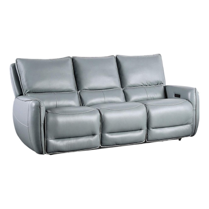 Benjara Pono Power Reclining Sofa-Pale Blue Top Grain Leather-85