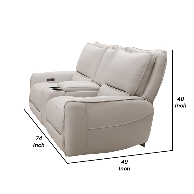 Benjara Pono Power Recliner Loveseat- Beige Top Grain Leather Zero Gravity