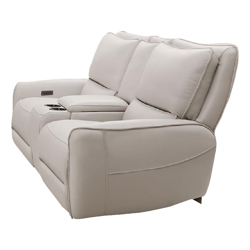 Benjara Pono Power Recliner Loveseat- Beige Top Grain Leather Zero Gravity