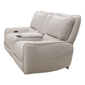 Benjara Pono Power Recliner Loveseat- Beige Top Grain Leather Zero Gravity