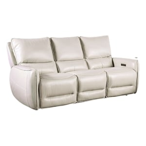 Benjara Pono Power Reclining Sofa- Beige Top Grain Leather- 85&quot- Zero Gravity