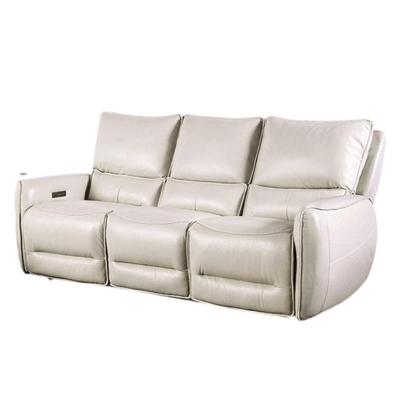 Benjara Pono Power Reclining Sofa- Beige Top Grain Leather- 85