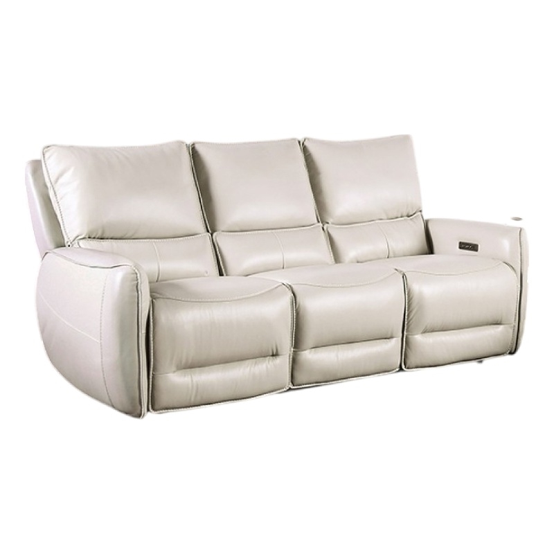 Benjara Pono Power Reclining Sofa- Beige Top Grain Leather- 85