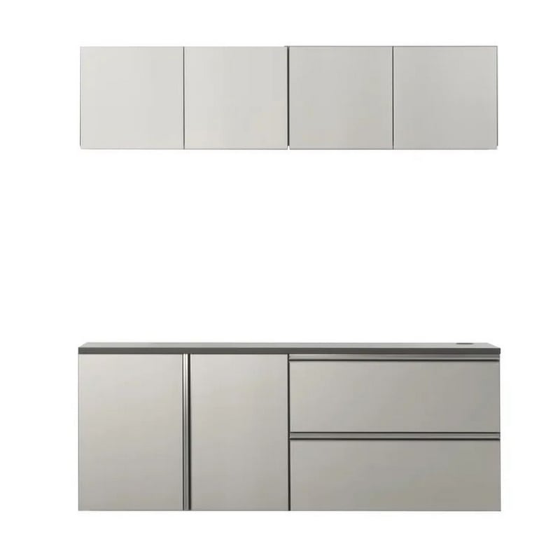 Benjara Osy 5pc Wall Mounted Garage Utility Cabinets- Drawers and Doors- Gray