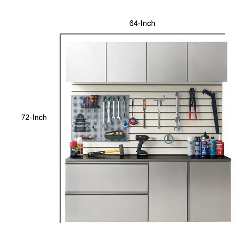 Benjara Osy 5pc Wall Mounted Garage Utility Cabinets- Drawers and Doors- Gray