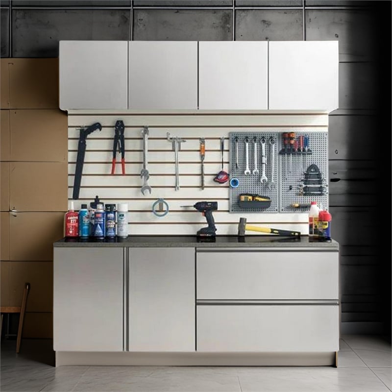 Benjara Osy 5pc Wall Mounted Garage Utility Cabinets- Drawers and Doors- Gray