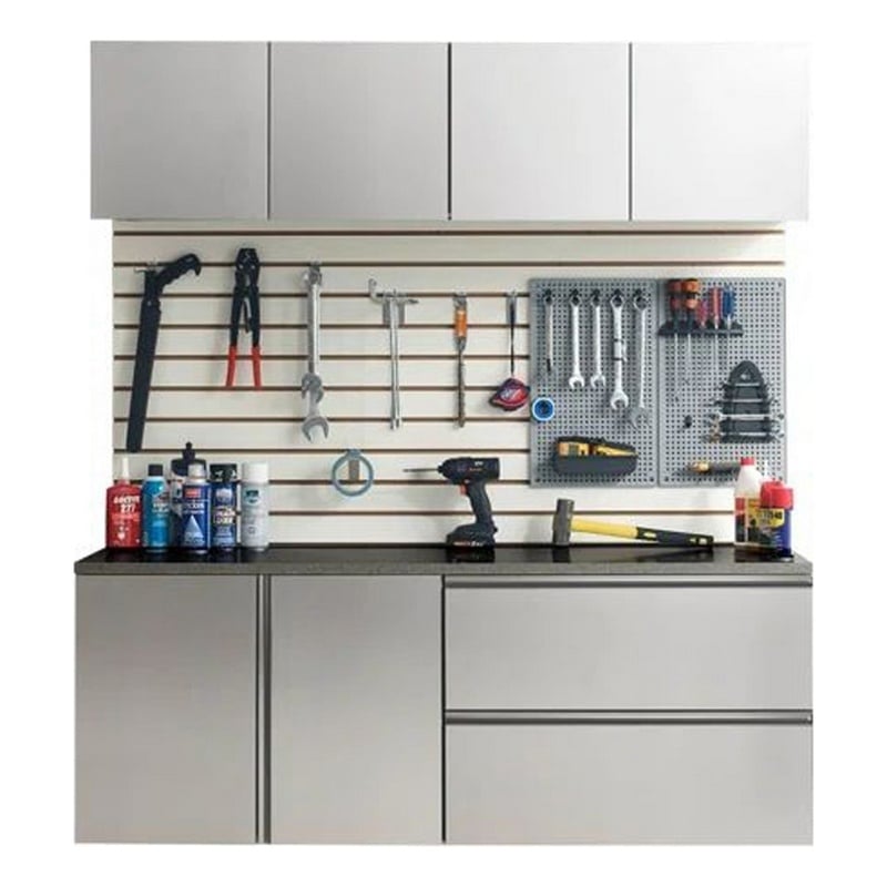 Benjara Osy 5pc Wall Mounted Garage Utility Cabinets- Drawers and Doors- Gray