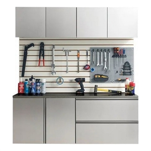 Benjara Osy 5pc Wall Mounted Garage Utility Cabinets- Drawers and Doors- Gray
