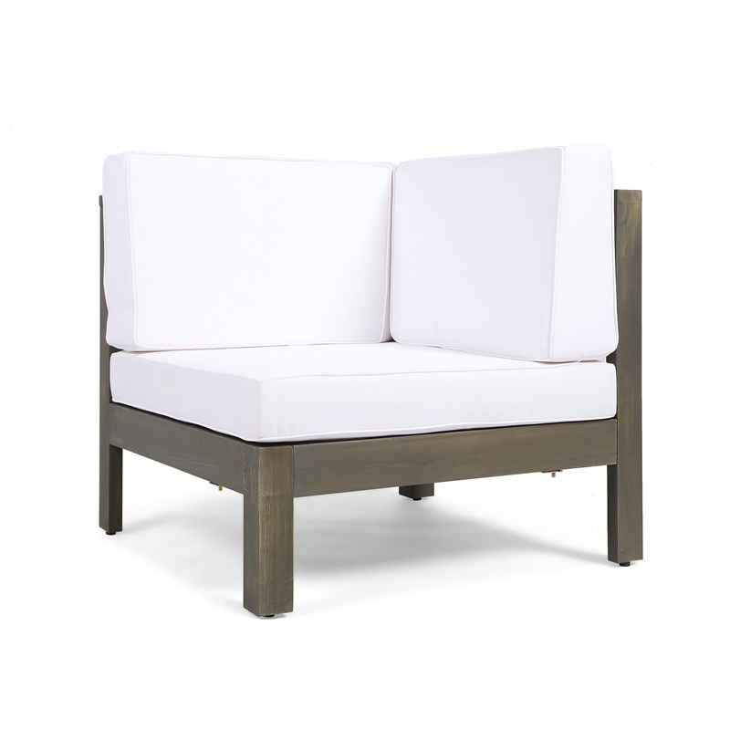 Benjara Ony Outdoor Loveseat- Detachable Acacia Wood Chairs- White Cushions