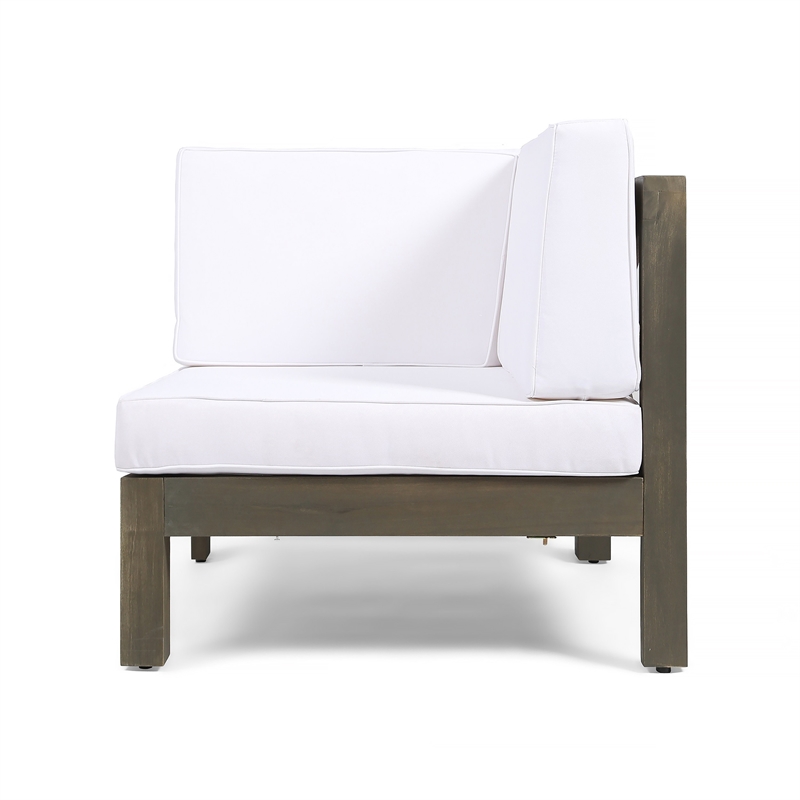 Benjara Ony Outdoor Loveseat- Detachable Acacia Wood Chairs- White Cushions