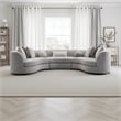 Benjara Kei 3pc Sectional Sofa- 9 Pillows- Curved Frame- Gray Boucle Fabric