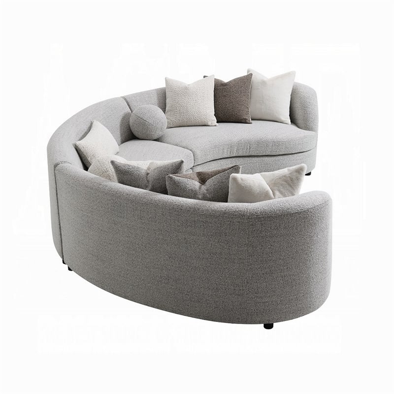 Benjara Kei 3pc Sectional Sofa- 9 Pillows- Curved Frame- Gray Boucle Fabric