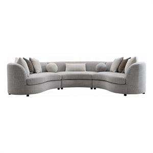 Benjara Kei 3pc Sectional Sofa- 9 Pillows- Curved Frame- Gray Boucle Fabric