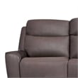 Benjara Akto Power Reclining Sofa- Gray Faux Leather- Drop Table Cup Holders