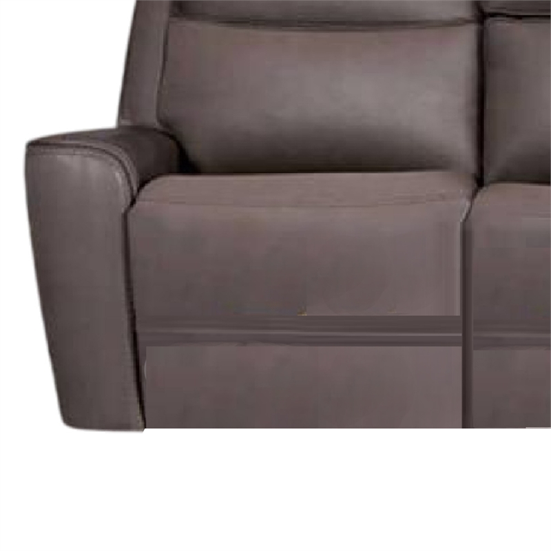 Benjara Akto Power Reclining Sofa- Gray Faux Leather- Drop Table Cup Holders