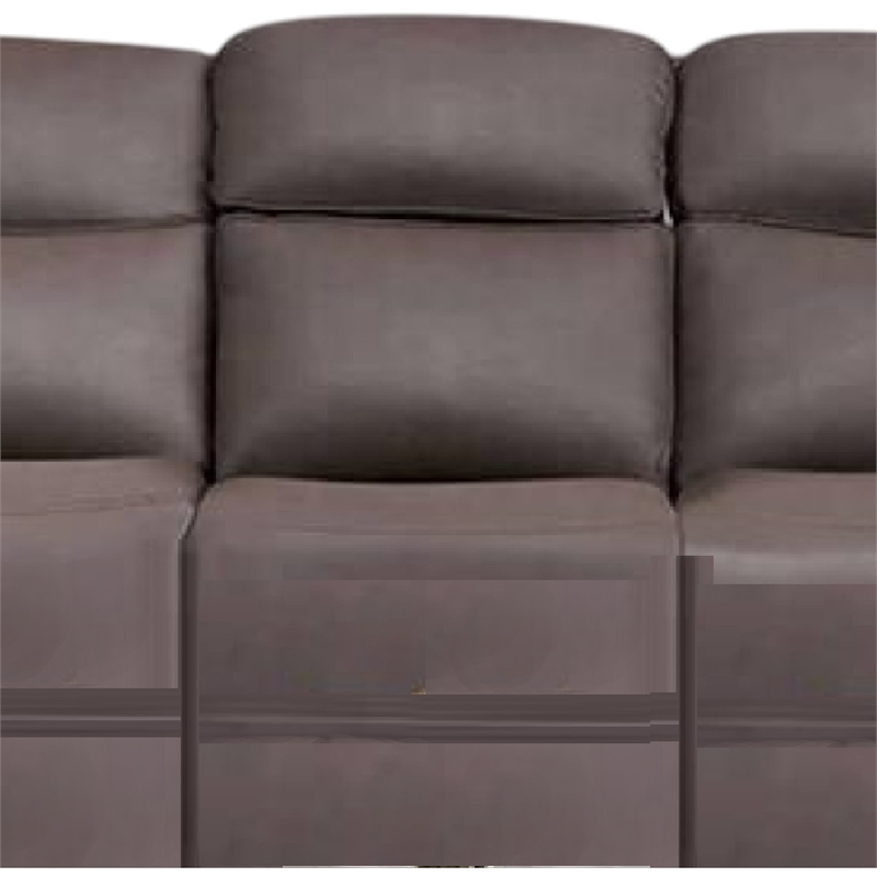 Benjara Akto Power Reclining Sofa- Gray Faux Leather- Drop Table Cup Holders