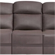 Benjara Akto Power Reclining Sofa- Gray Faux Leather- Drop Table Cup Holders