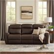 Benjara Akto Power Reclining Sofa- Gray Faux Leather- Drop Table Cup Holders
